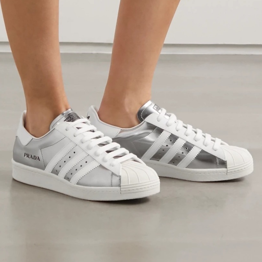 Prada White And Silver Low-Top Sneakers